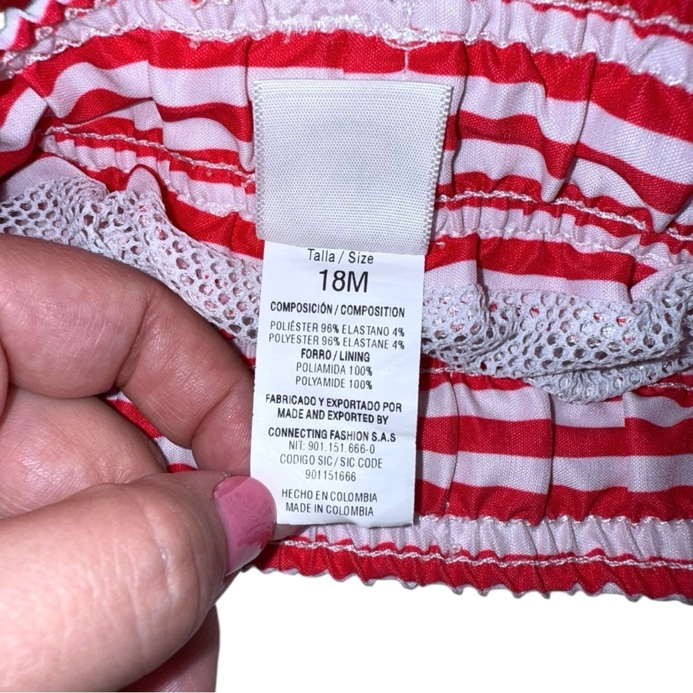 Dondolo Baby Boys Red White Stripe Swim Trunks 18M Lined Drawstring Patriotic - Picture 8 of 8